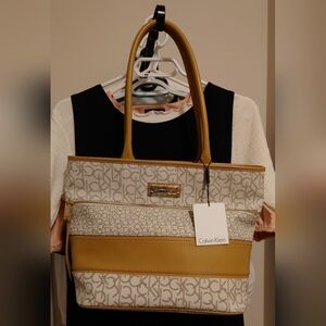 2000s style Calvin Klein monogram shoulder tote bag purse